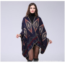 Blouson avant Poncho Géométrique Cachemire Cape Épais Chaud Étole Truffe Poncho (SP216)